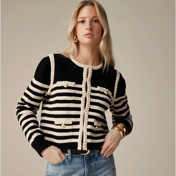 NWT Odette Sweater Lady Jacket In Striped Bouclé